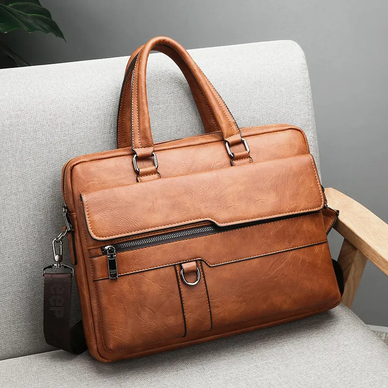 15.6 Inch Laptop Men's Business Briefcase Leather Messenger Bag