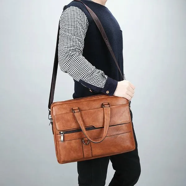 15.6 Inch Laptop Men's Business Briefcase Leather Messenger Bag