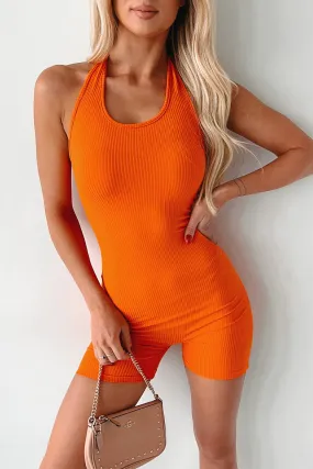 A Happier Place Ribbed Halter Romper (Orange)