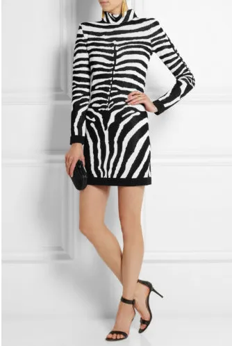 Balmain - As Seen on Rosie Huntington Whiteley - Long Sleeve Zebra Print Mini Dress NWT - FR 40