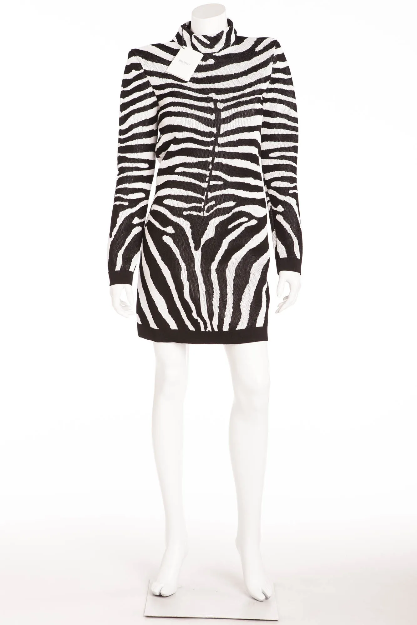 Balmain - As Seen on Rosie Huntington Whiteley - Long Sleeve Zebra Print Mini Dress NWT - FR 40