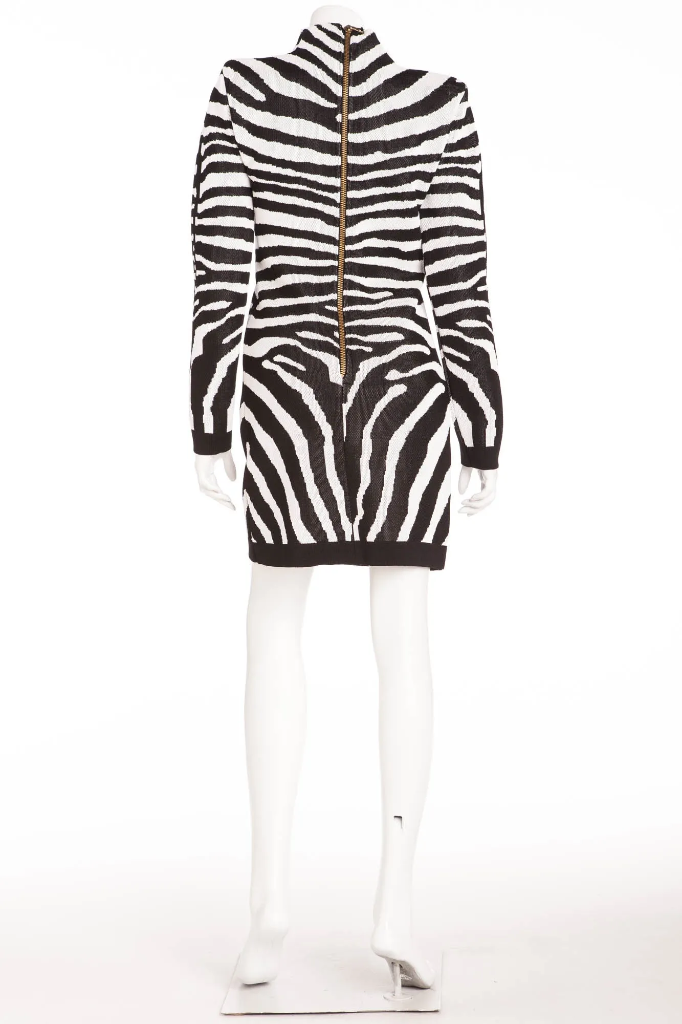 Balmain - As Seen on Rosie Huntington Whiteley - Long Sleeve Zebra Print Mini Dress NWT - FR 40