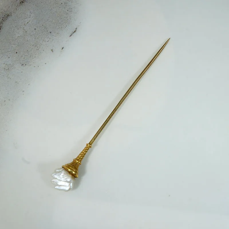 Baroque Pearl in Gold Torch Stick Pin