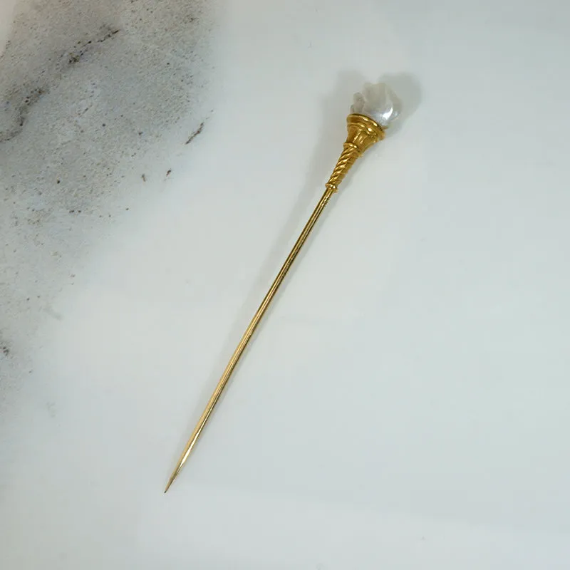 Baroque Pearl in Gold Torch Stick Pin