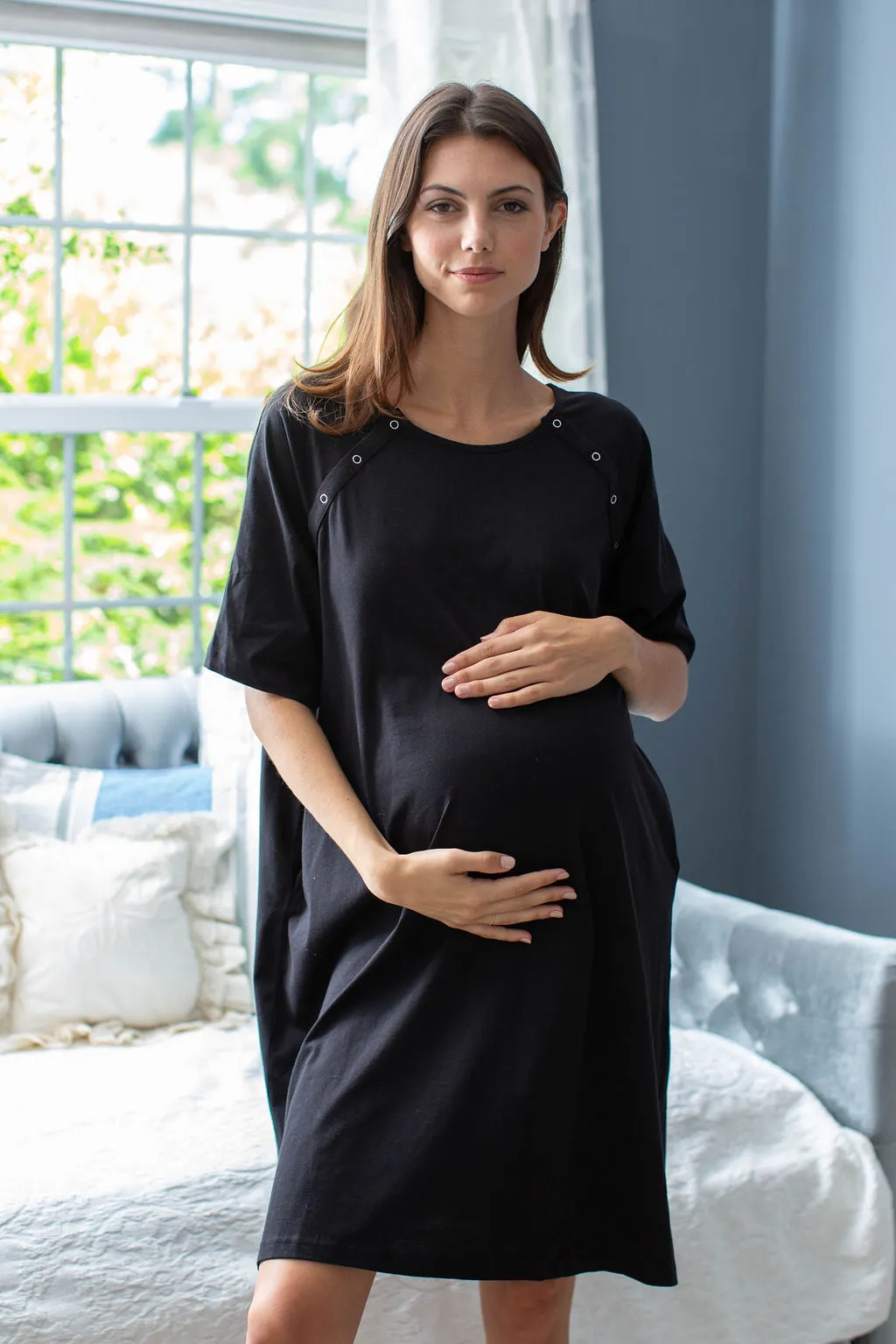 Black Jersey Knit Maternity Gownie