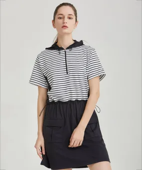 Coco Stripe Hooded Dress - Black