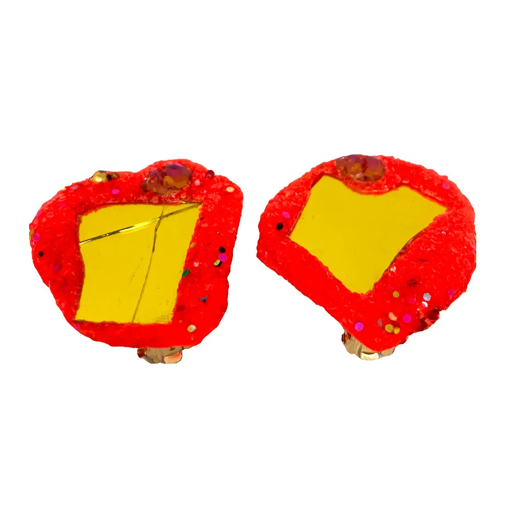 CORAL/YELLOW CLIP-ON EARRINGS