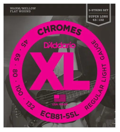 D'Addario ECB81-5SL 5-String Bass Guitar Strings Light, 45-132, Super Long Scale