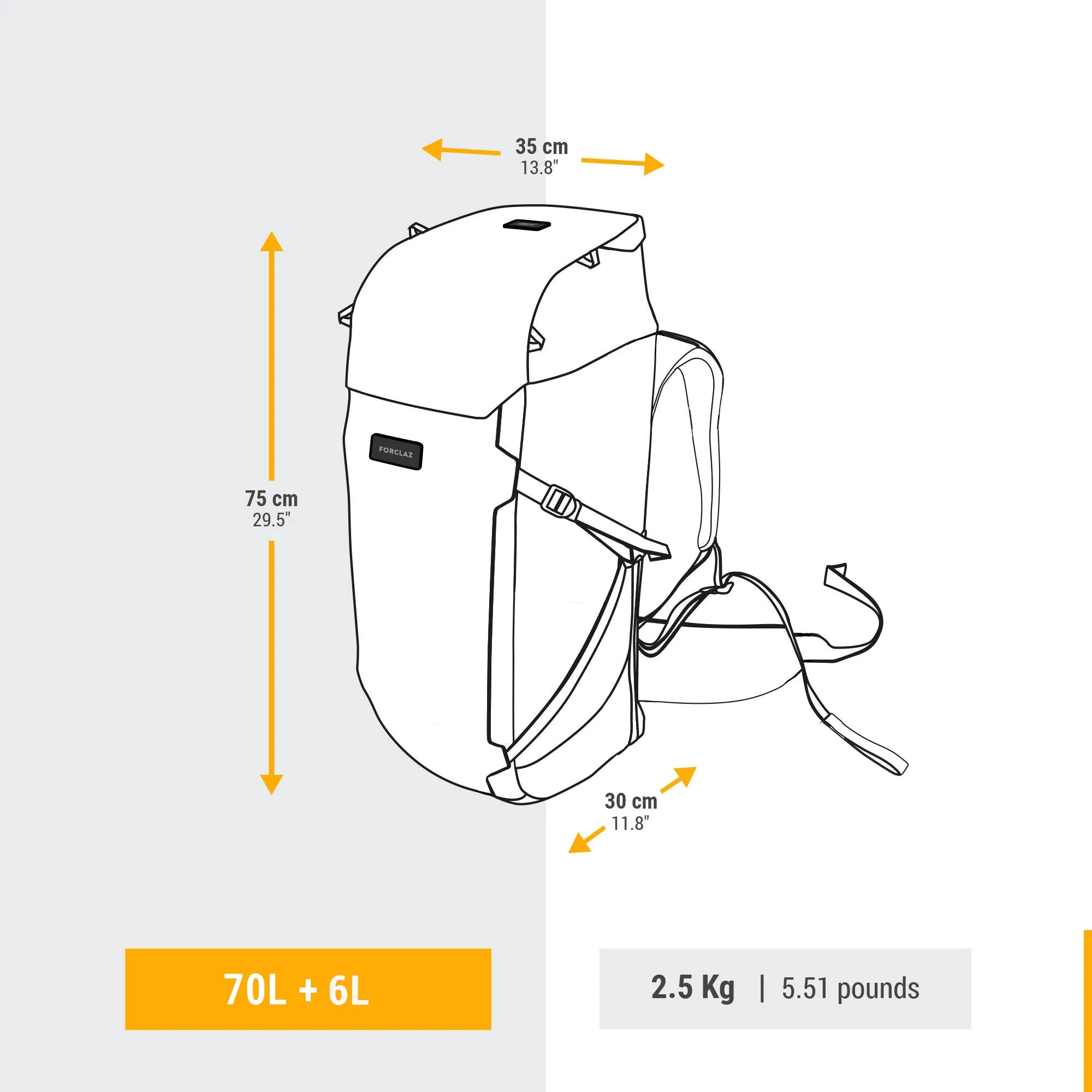 Forclaz Men's Travel 900 70 6L Backpacking Pack