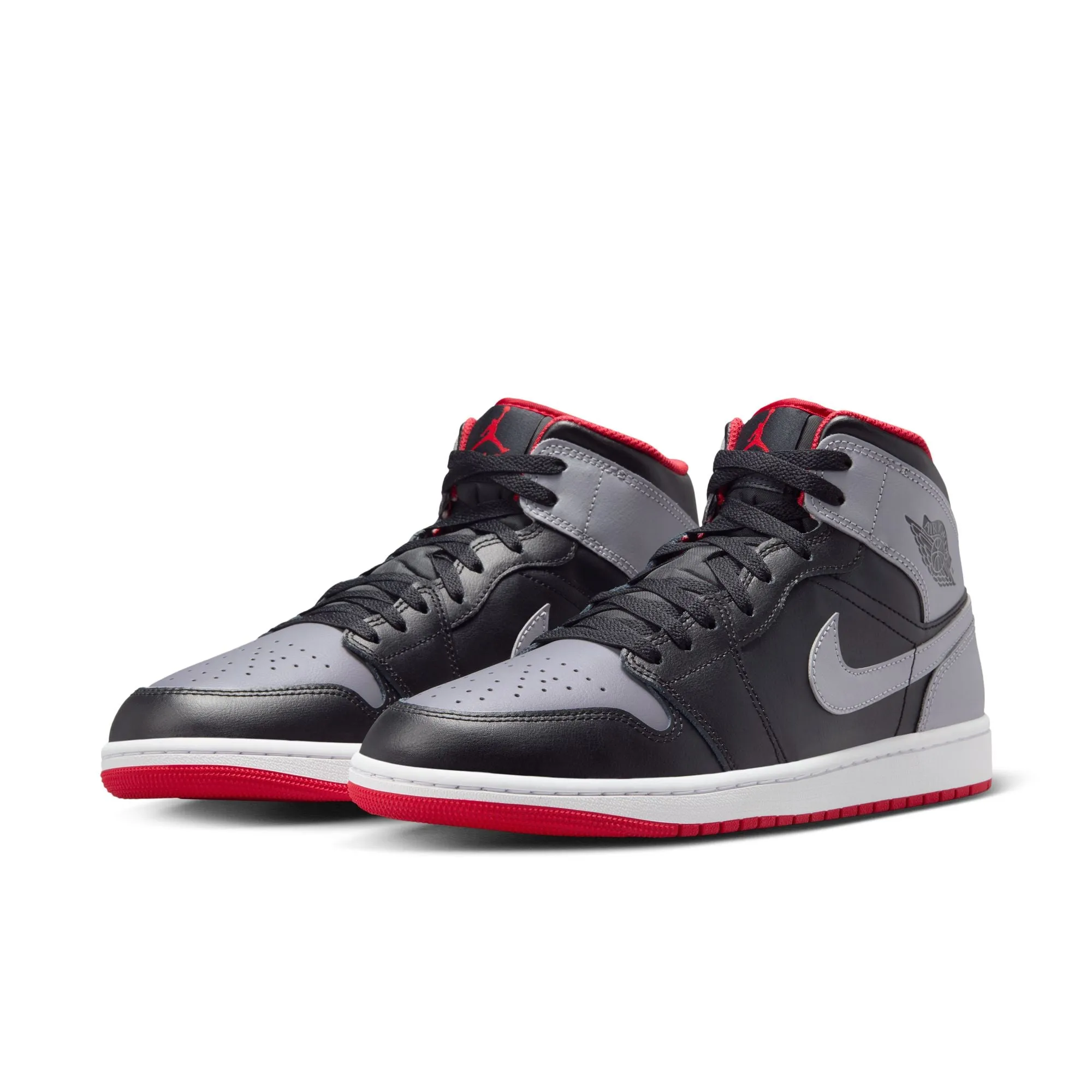 Men's Air Jordan 1 Mid- BLACK/CEMENT GREY-FIRE RED-WHITE