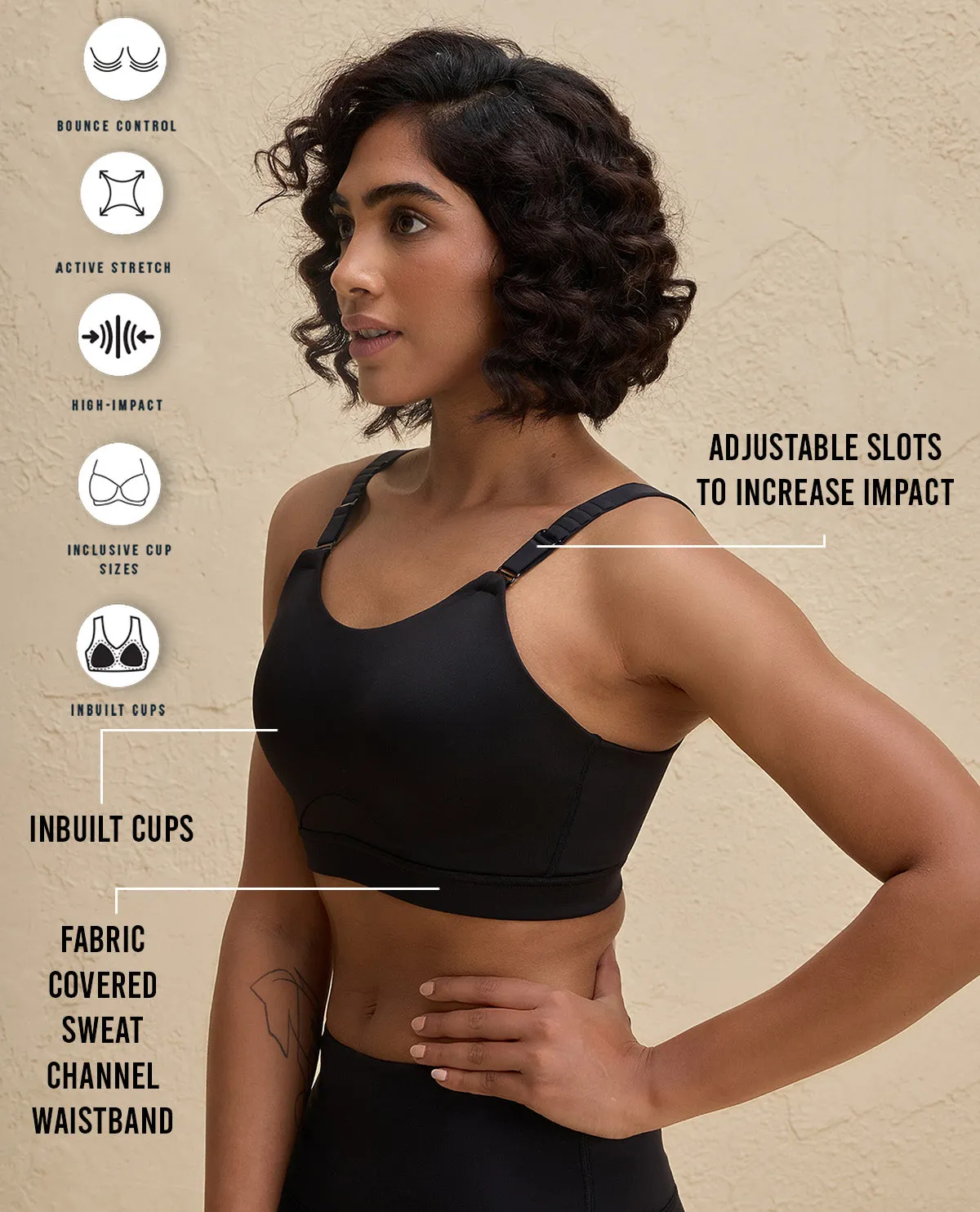 Nykd By Nykaa Ultimate Full Coverage High Impact Adjustable Sports Bra-NYK908-Jet Black