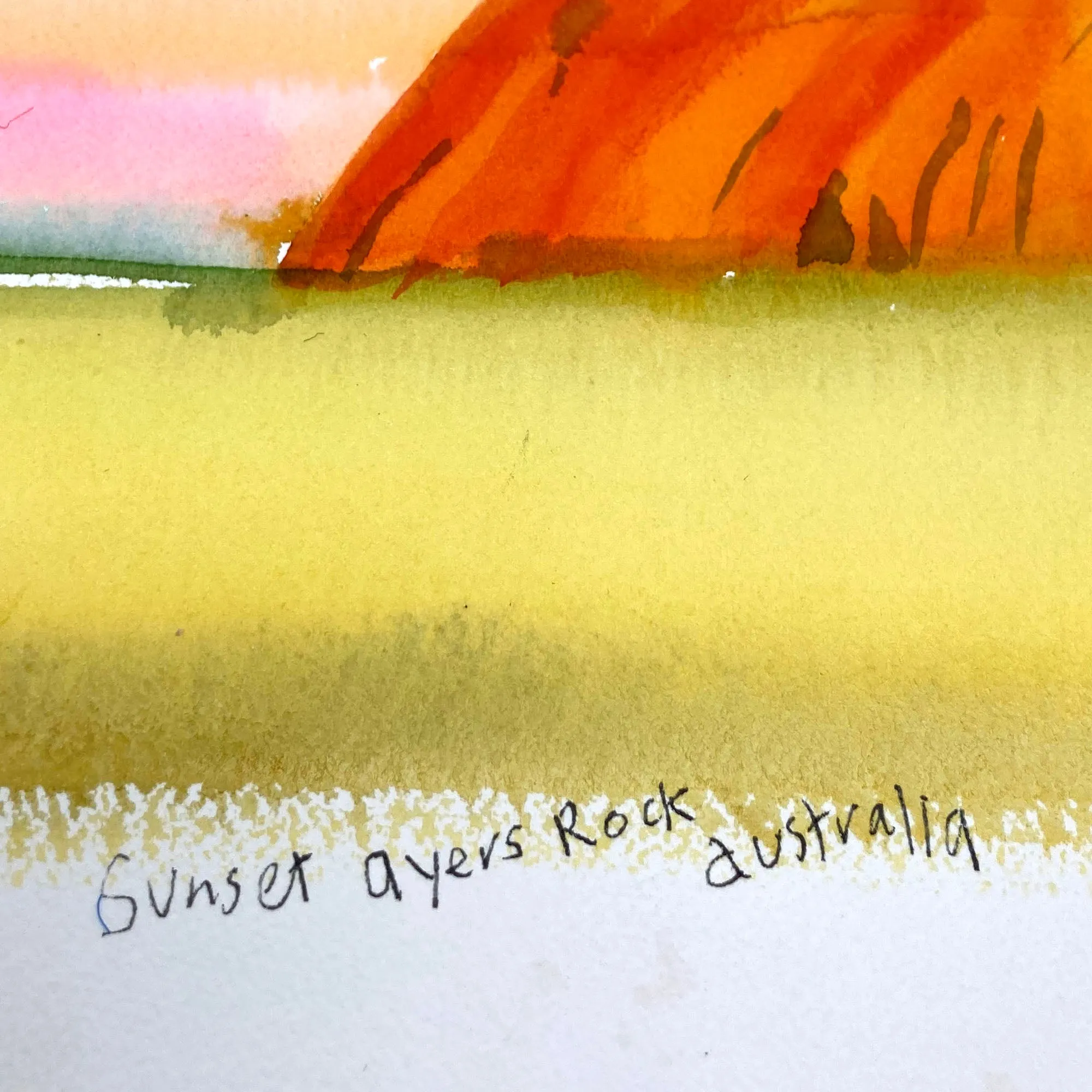 ORIGINAL WATERCOLOUR OF SUNSET AT AYERS ROCK, AUSTRALIA - ANDREW LOGAN 1995