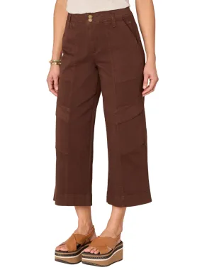 "ab"solution Skyrise Double Button Wide Leg Crop Utility Pants In Chocolate Truffle