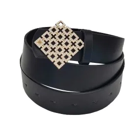 Rhinestone Embellished Square Buckle Faux Leather Belt