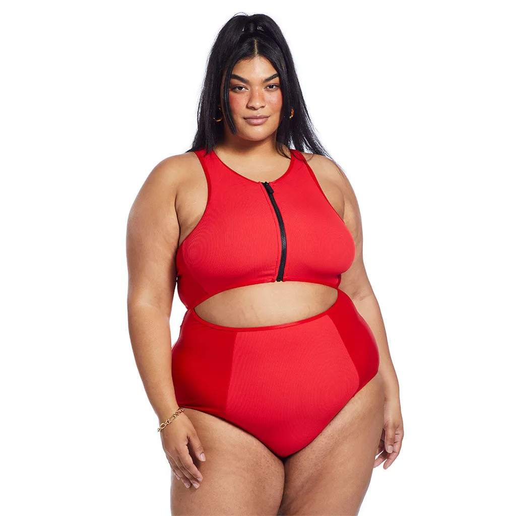 Serena Suit - Red Ribbed