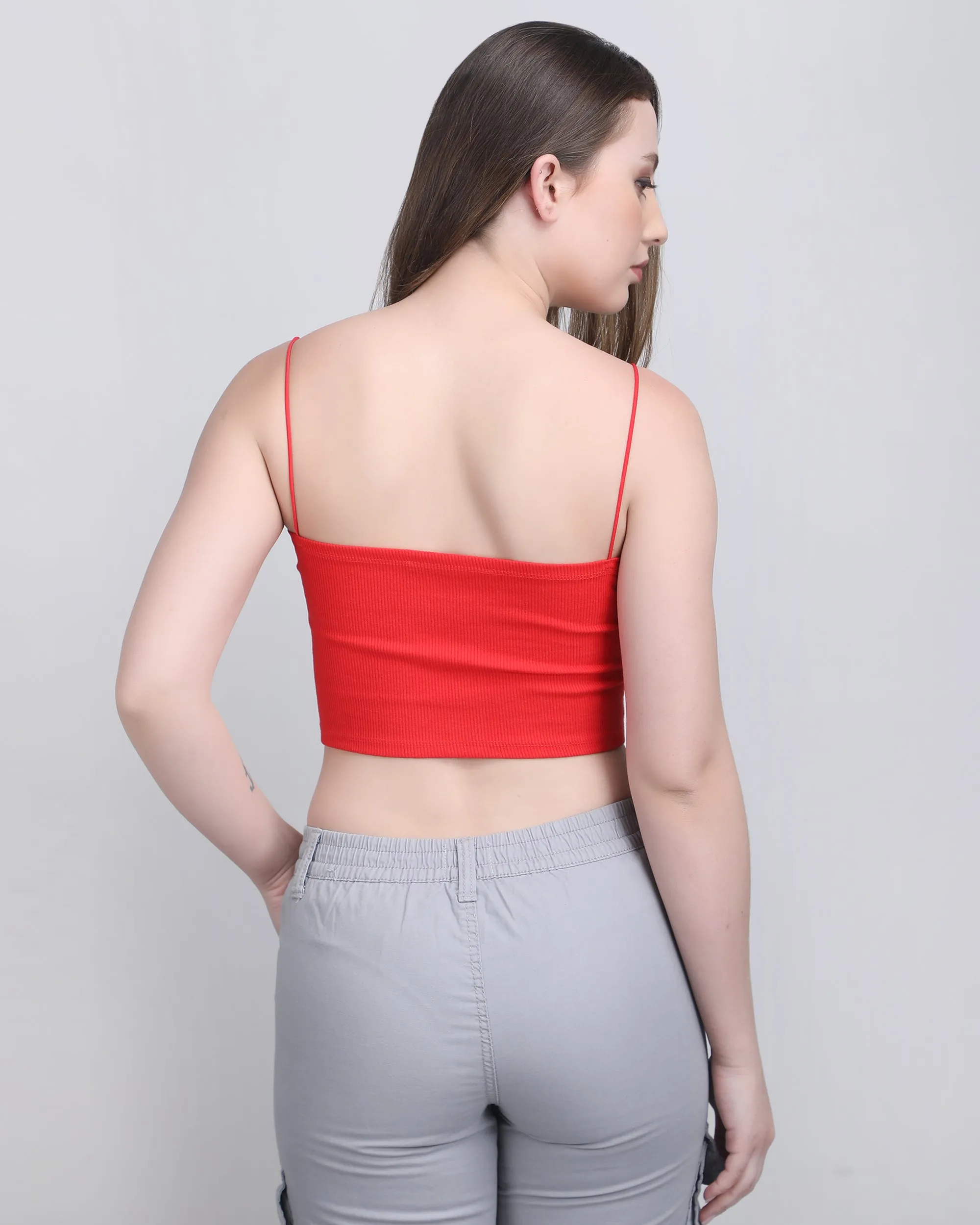 SPAGHETTI STRAP RIBBED CROP TOP