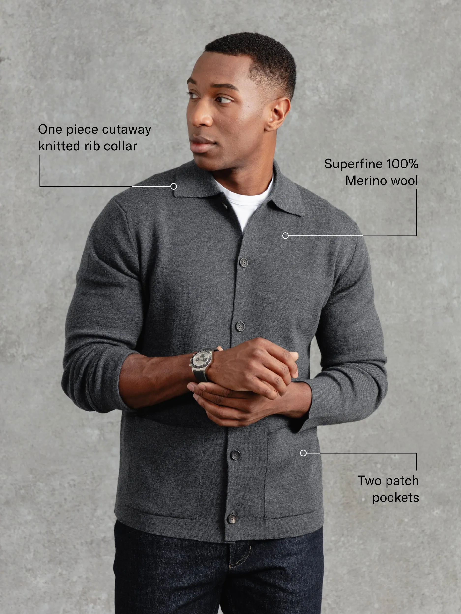 The Merino Knitted Jacket - Charcoal