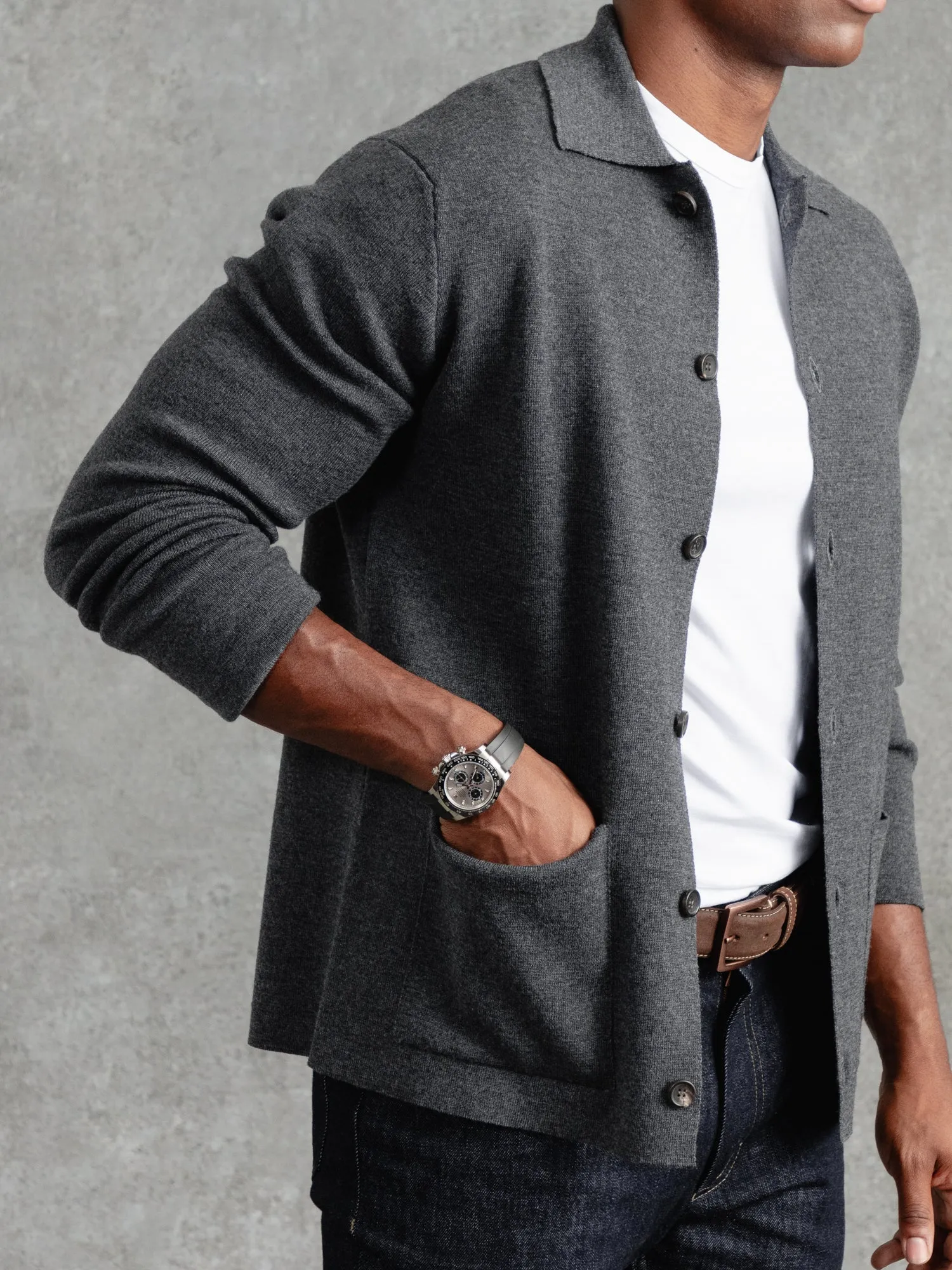 The Merino Knitted Jacket - Charcoal