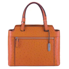 Via Veneta Faith Ostrich Leather Medium Structured Handbag | Papaya