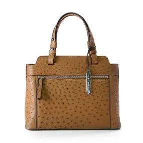 Via Veneta Faith Ostrich Leather Structured Handbag | Rum