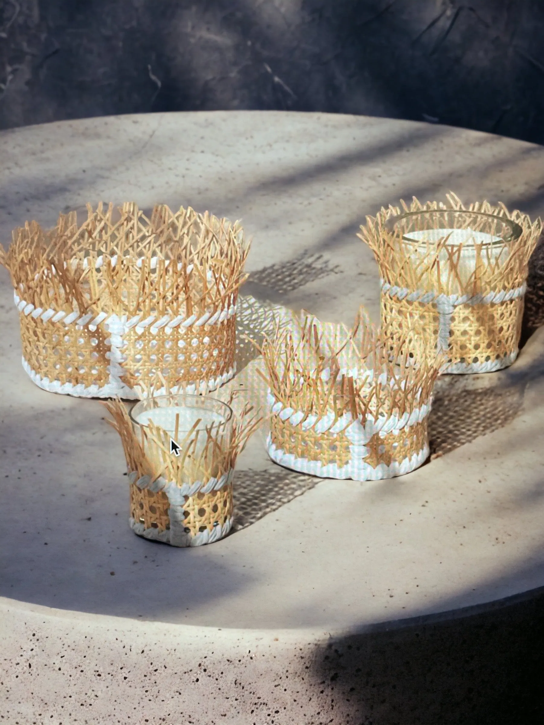 Wicker fringe candles